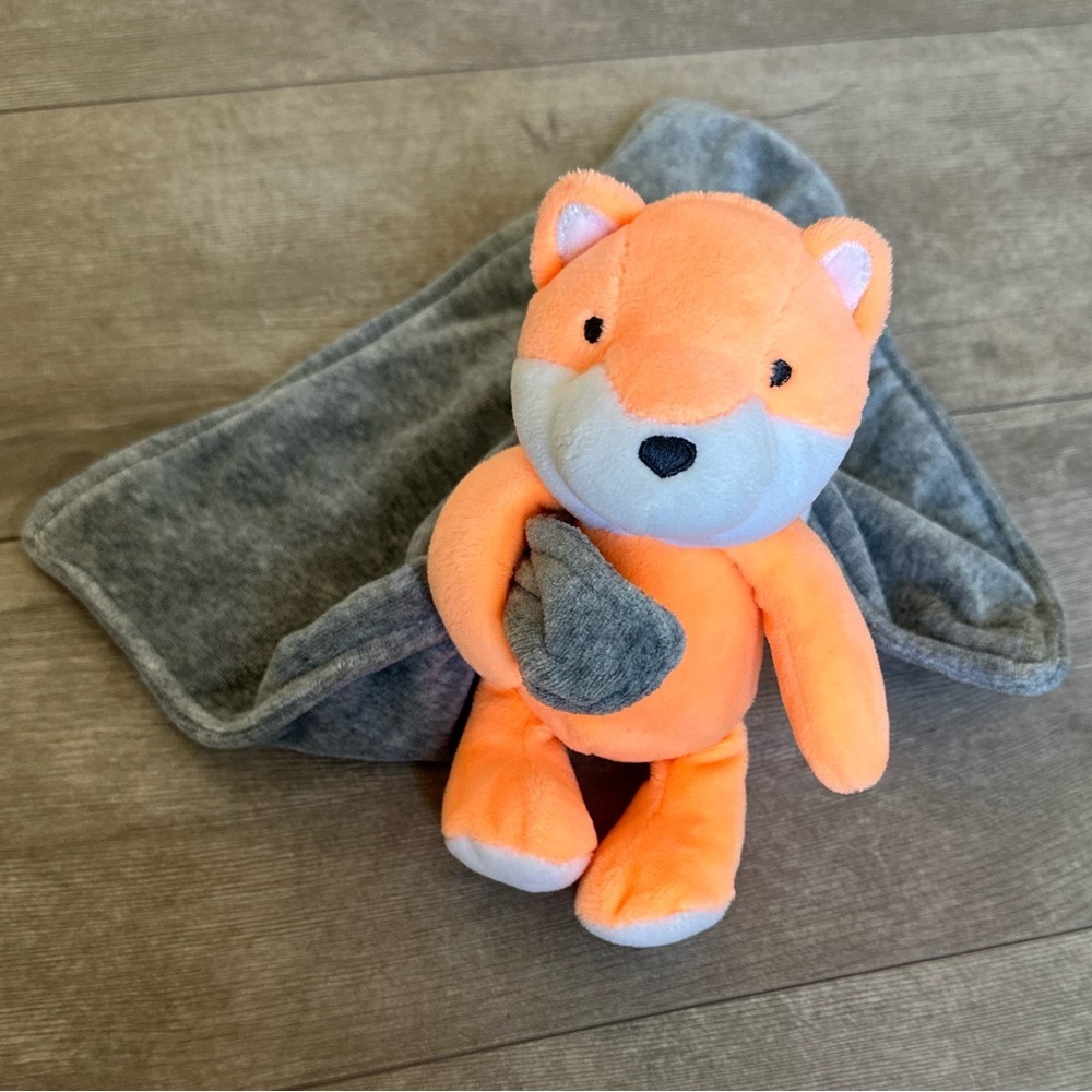 Carter's Orange Fox Plush Rattle Gray Security Blanket Lovey Cuddle L31251H EUC